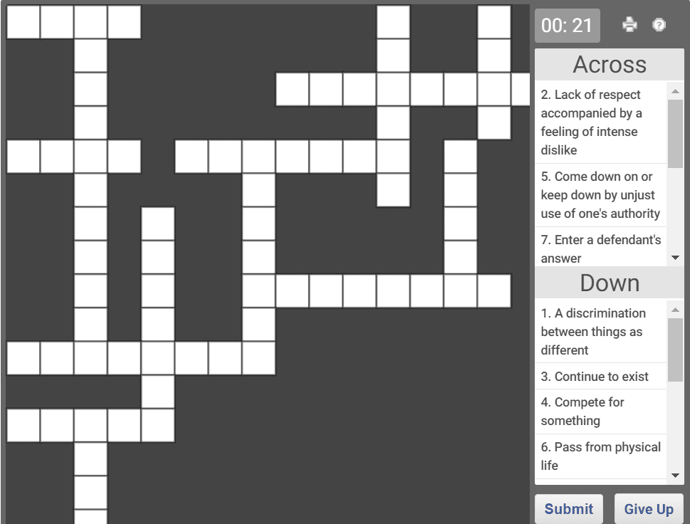 Online Crossword puzzle for English Vocabulary - 07