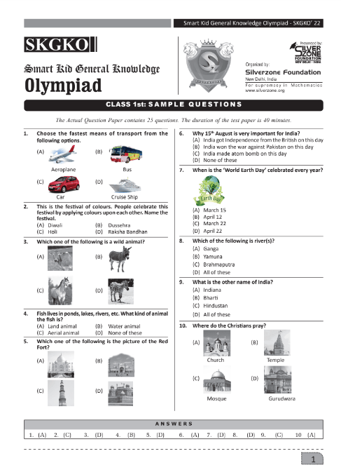 Download Class 1 SKGKO sample question paper