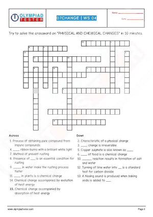 Class 7 Science worksheets - Physical and chemical changes