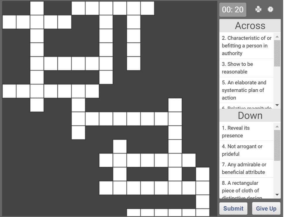 Online Crossword puzzle for English Vocabulary - 08