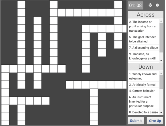 Daily online crossword puzzle 01 Feb 2019
