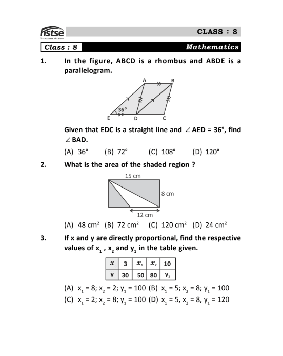 Class 8 NSTSE official sample question paper