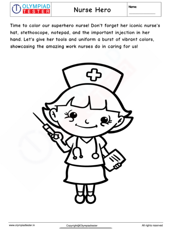 Community Helpers Worksheet : Coloring the nurse