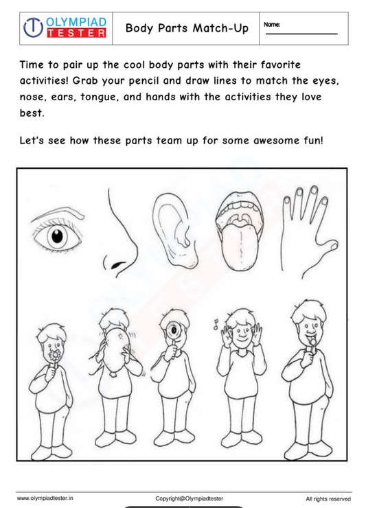 Kindergarten Worksheet: Body Parts Match-Up