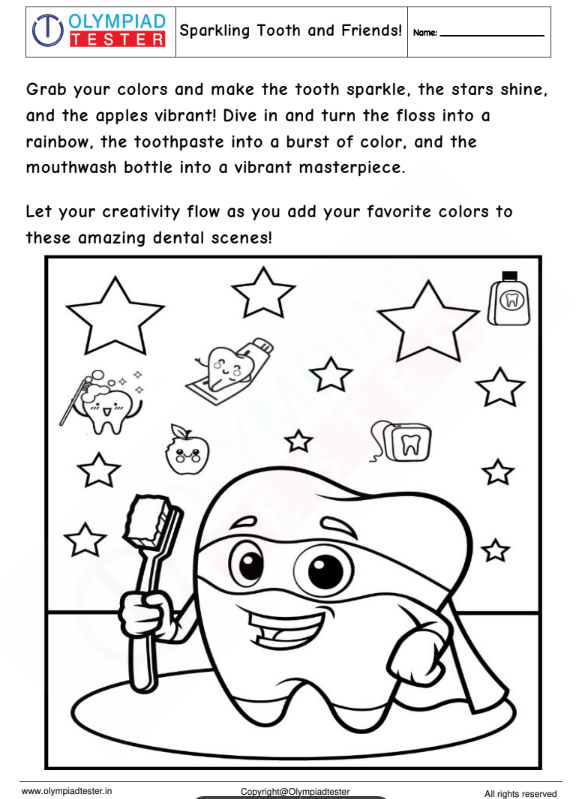 Kindergarten Coloring Worksheet: Sparkling Tooth and Friends ...