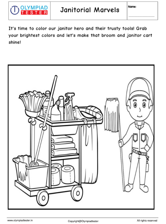 Community Helpers Coloring Page: Janitor 