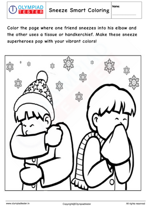 Healthy Habits Worksheets: Cover Your Sneeze Coloring Page