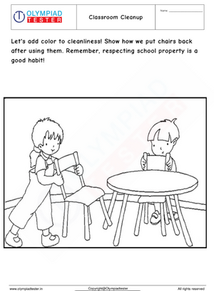 Kindergarten Coloring worksheet : Classroom Cleanup