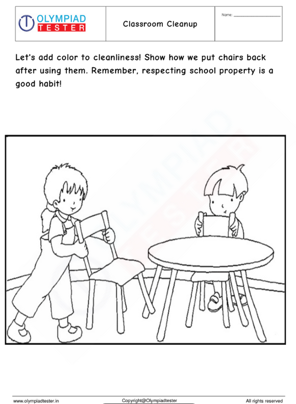 Kindergarten Coloring worksheet : Classroom Cleanup is a good habit