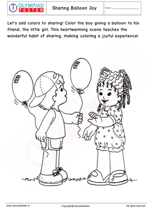 Kindergarten Coloring  Worksheet : Balloon Sharing Joy