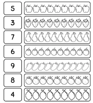 Kindergarten Math Worksheet - Count & Color Fruit Rows