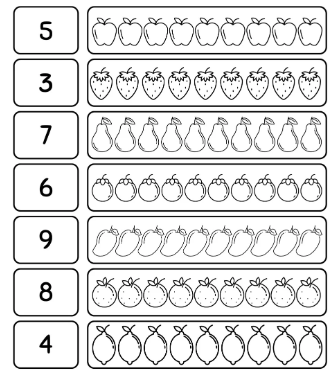 Kindergarten Math Worksheet - Count & Color Fruit Rows