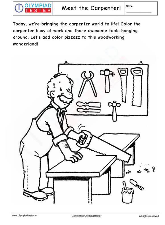 Community Helpers Worksheet : Carpenter Coloring Page