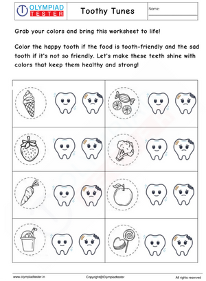 Kindergarten Worksheet:Coloring Healthy Smiles!