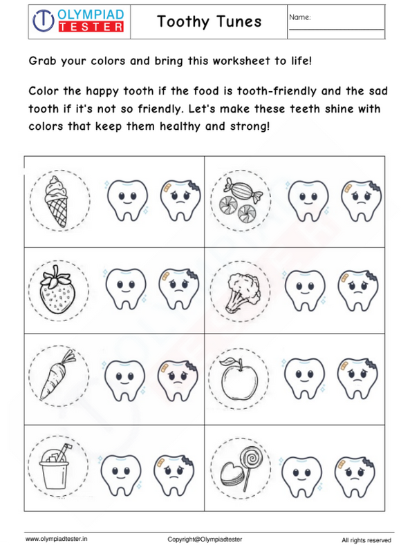 Kindergarten Worksheet:Coloring Healthy Smiles