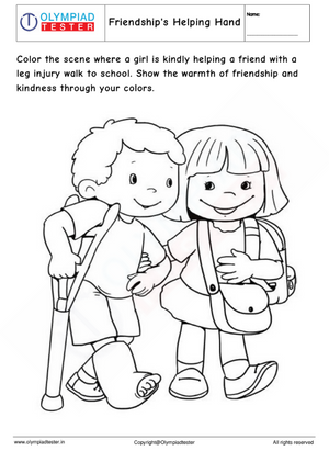 Kindergarten Coloring Worksheet: Friendship's Helping Hand