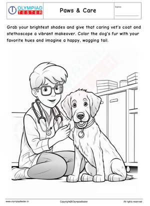 Veterinarian coloring page: Paws & Care