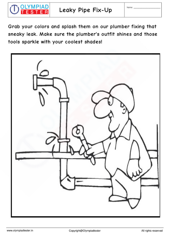 Community Helper Plumber Coloring Page : Leaky Pipe Fix-Up