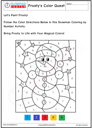 Kindergarten Snowman Coloring By Number Fun