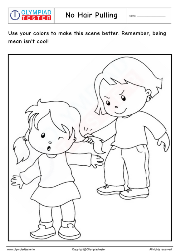 Kindergarten Coloring Worksheet :Hair Pulling is not a good habit
