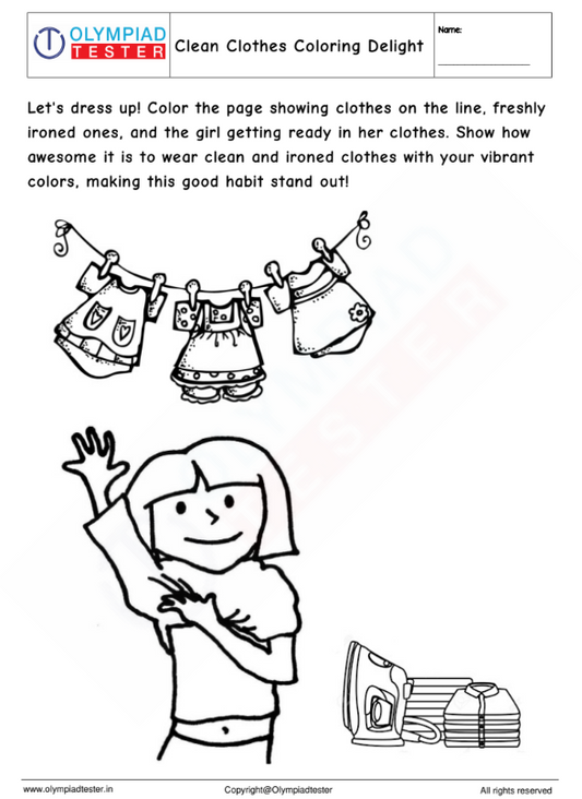 Kindergarten Healthy Habits Worksheet: Clean Clothes Coloring