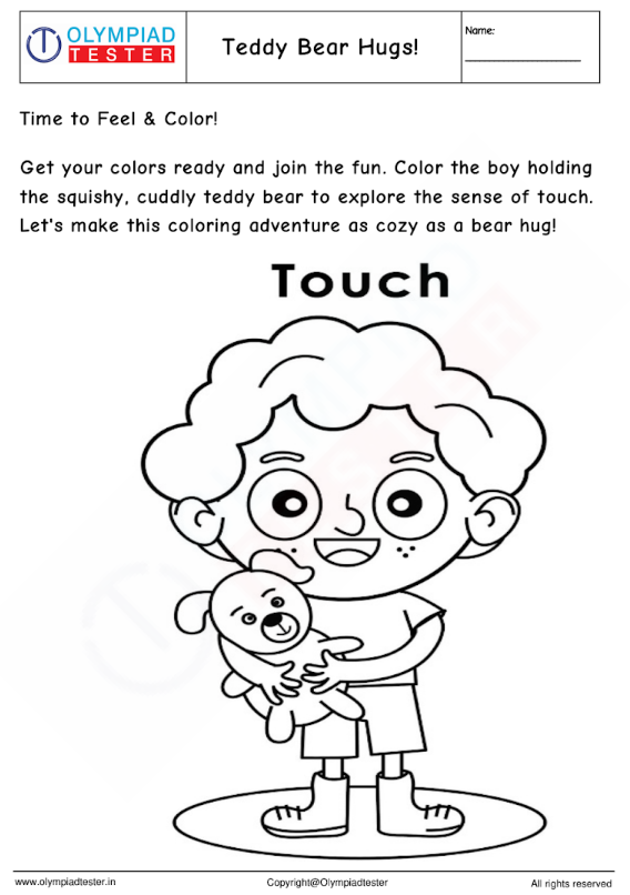 Kindergarten Coloring Worksheet : Teddy Bear Hugs! | Olympiad tester