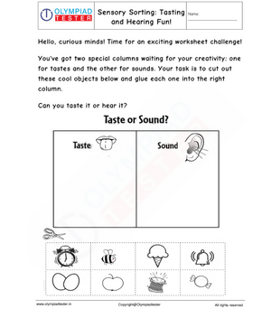Kindergarten  cut-and-paste Worksheet: Tasting and Hearing Fun!