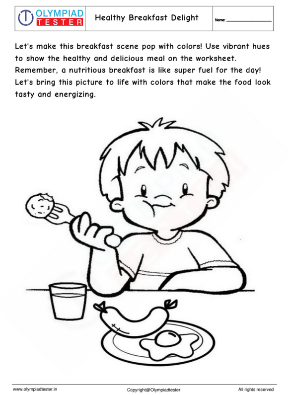 Kindergarten Coloring Worksheet : Healthy Breakfast Delight