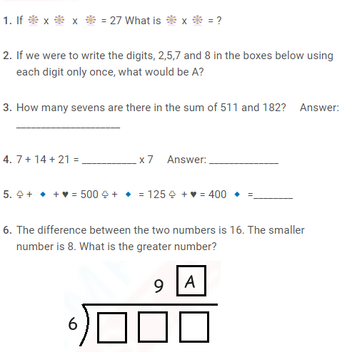 Math worksheets for Class 3