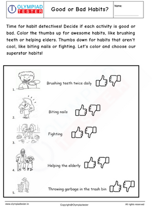 Good or Bad Habits Kindergarten Science Worksheets