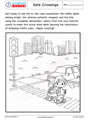 Kindergarten Coloring Worksheet : Safe Crossings