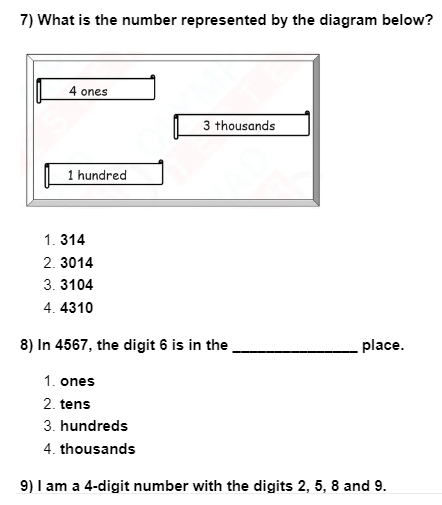 Class 3 Maths Number Worksheet for Maths Olympiads