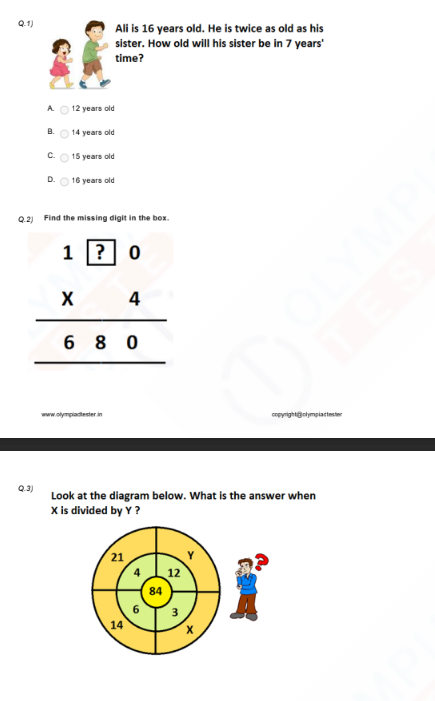 Class 3 Maths Olympiad Worksheet as PDF