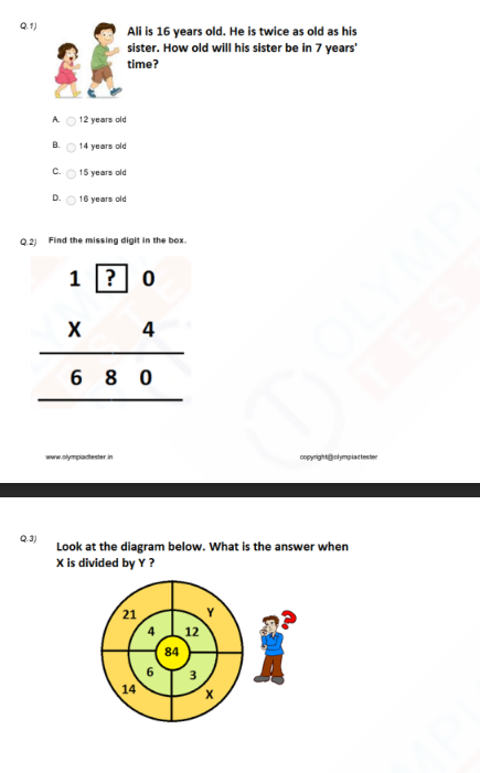 Class 3 Maths Olympiad Worksheet as PDF | Olympiad tester