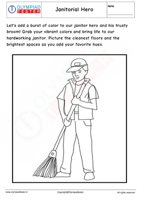 Community Helpers Coloring Page : Janitorial Hero
