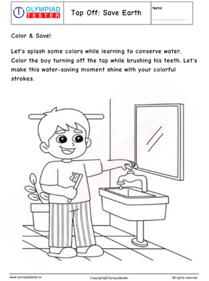 Kindergarten Coloring Worksheet : Save Water