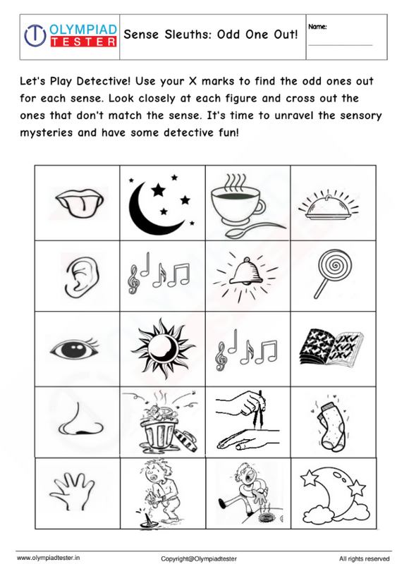 Kindergarten Worksheet - Sense Organs Odd one out