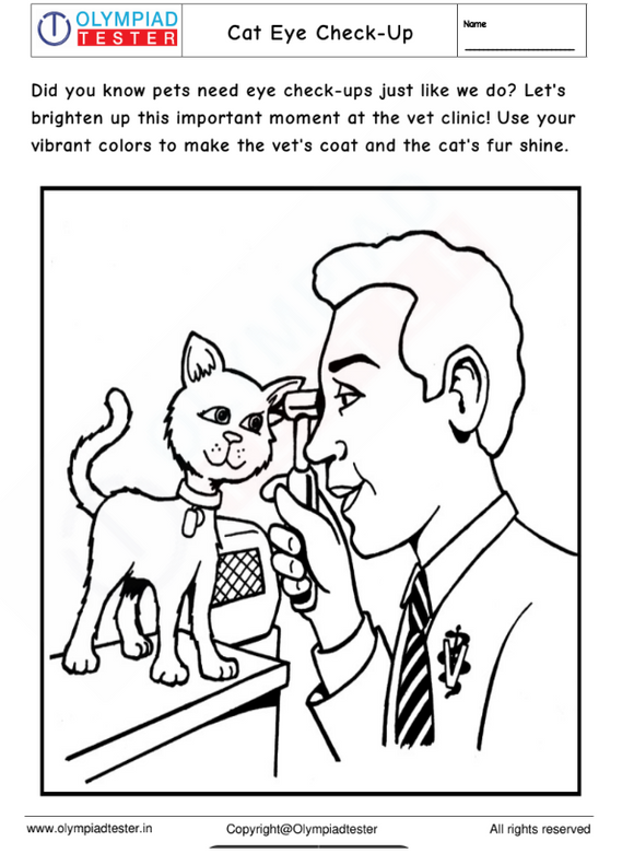 Veterinarian coloring page : Cat Eye Check-Up