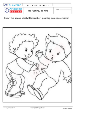 Kindergarten Coloring Worksheet :No Pushing, Be Kind