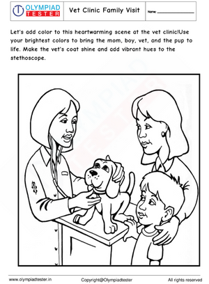 Veterinarian coloring page : Vet Clinic Family Visit