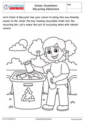 Kindergarten Coloring Worksheet : Recycling Adventure