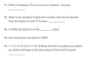 Number upto 9999 CBSE Class 3 Mathematics Worksheet.