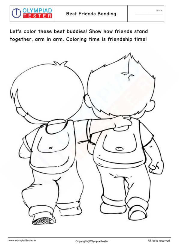 Kindergarten Coloring Worksheet: Best Friends Bonding | Olympiad tester