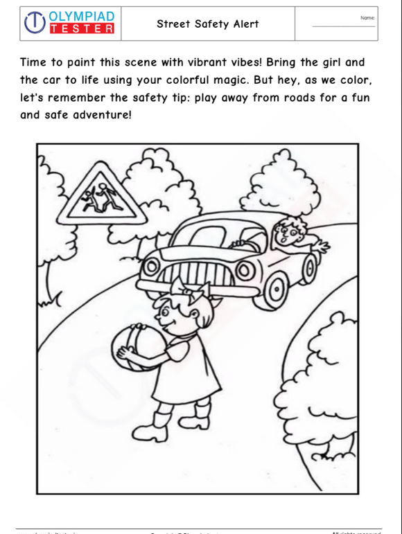 Kindergarten Coloring Worksheet: Street Safety Alert