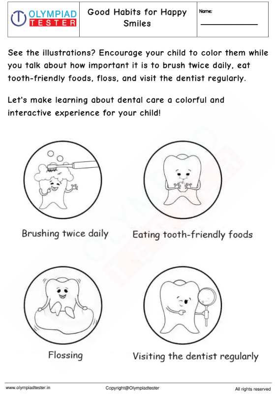 Good habits in oral hygiene - Kindergarten worksheet