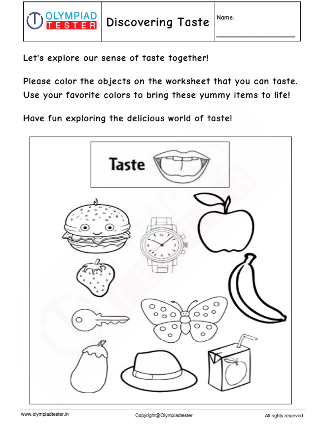 Discovering Taste: Kindergarten Worksheet | Olympiad tester