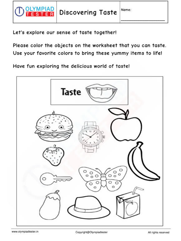 Discovering Taste: Kindergarten Worksheet