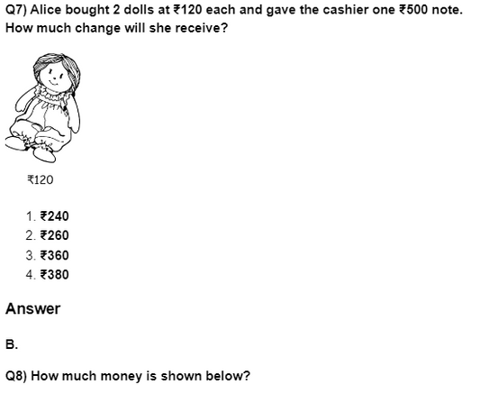 Money-MCQ worksheet for Class 2