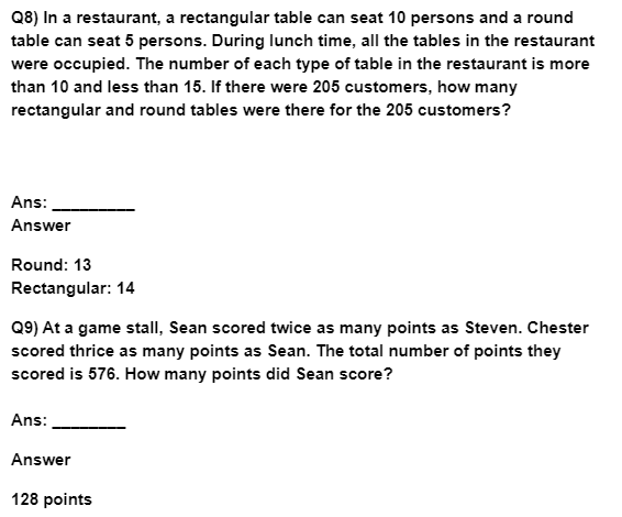 4th Class Mathematics Computation Operations Questions