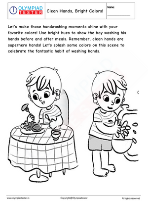 Kindergarten Coloring Worksheet : Clean Hands, Bright Colors!